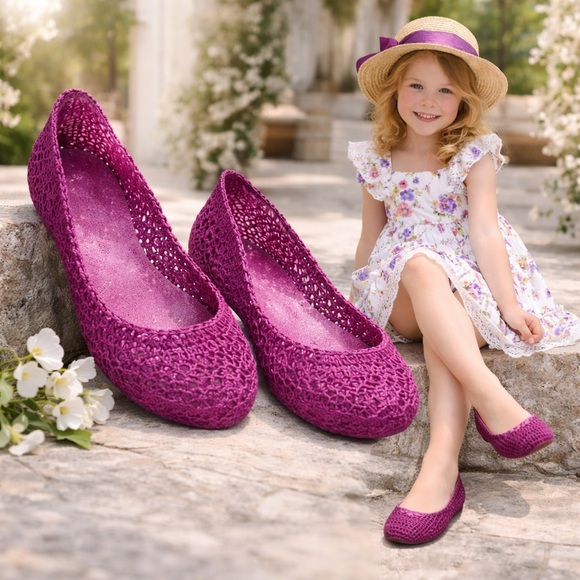 Mini Melissa Campana Papel Girls PINK GLITTER Slip On Ballet Flats NWB Size‎ 3